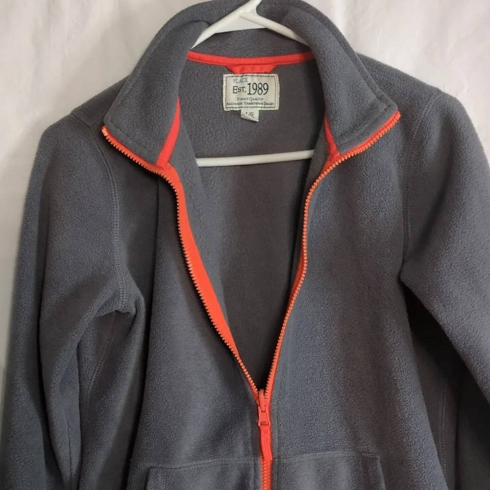 Place | Grey Front Zipper Fleece Jacket | L (10-12)